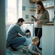 Familie erledigt gemeinsam den Haushalt - Energiegemeinschaft macht den Alltag einfacher
