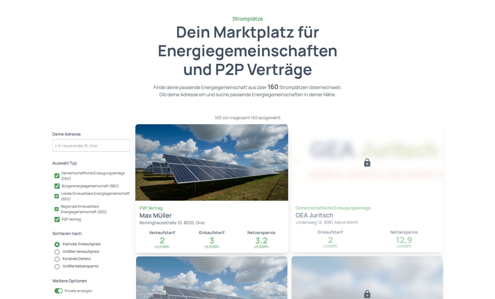 Biete deinen P2P Strom über unseren Marktplatz österreichweit an oder finde günstiges Angebot für Bezug